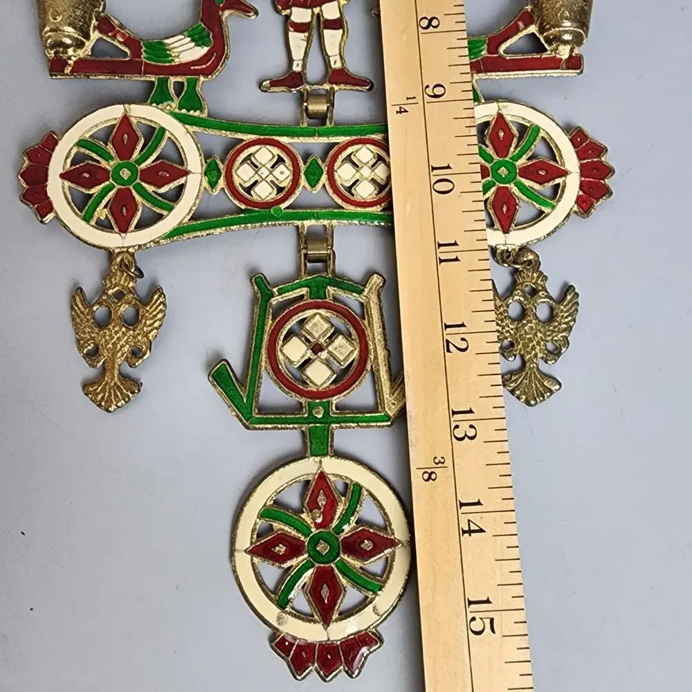 Smaltotex Enameled Bronze Hanging Candle Holder Greek Orthodox Cross Shaped